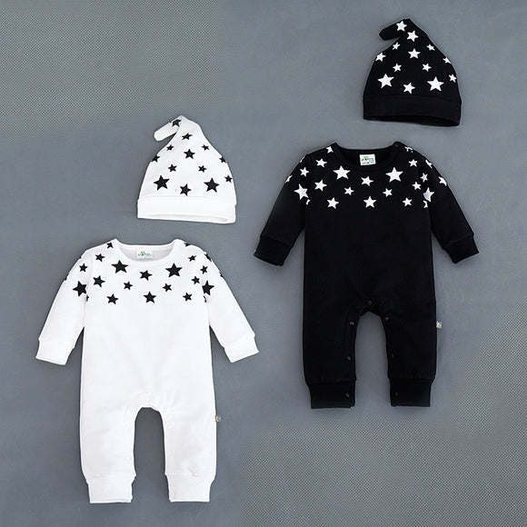 Black & White Stars Shaped Theme Baby Rompers